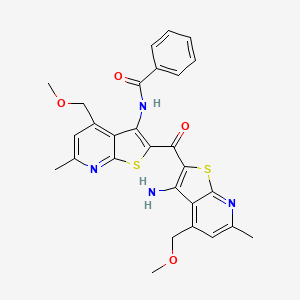 molecular formula C28H26N4O4S2 B11061697 N-[2-{[3-amino-4-(methoxymethyl)-6-methylthieno[2,3-b]pyridin-2-yl]carbonyl}-4-(methoxymethyl)-6-methylthieno[2,3-b]pyridin-3-yl]benzamide 