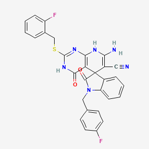 molecular formula C29H20F2N6O2S B11061716 7'-Amino-1-(4-fluorobenzyl)-2'-[(2-fluorobenzyl)thio]-2,4'-dioxo-1,2,4',8'-tetrahydro-3'H-spiro[indole-3,5'-pyrido[2,3-D]pyrimidine]-6'-carbonitrile 