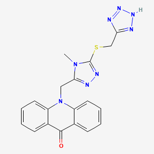 molecular formula C19H16N8OS B11061723 10-({4-methyl-5-[(1H-tetrazol-5-ylmethyl)sulfanyl]-4H-1,2,4-triazol-3-yl}methyl)acridin-9(10H)-one 