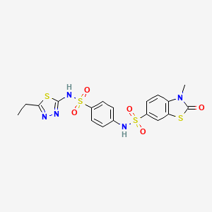 molecular formula C18H17N5O5S4 B11061768 N-{4-[(5-ethyl-1,3,4-thiadiazol-2-yl)sulfamoyl]phenyl}-3-methyl-2-oxo-2,3-dihydro-1,3-benzothiazole-6-sulfonamide 