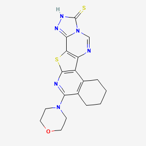 molecular formula C18H18N6OS2 B11061836 14-Morpholin-4-yl-11-thia-3,5,7,8,13-pentazapentacyclo[10.8.0.02,10.05,9.015,20]icosa-1(12),2(10),3,8,13,15(20)-hexaene-6-thione CAS No. 4818-23-9