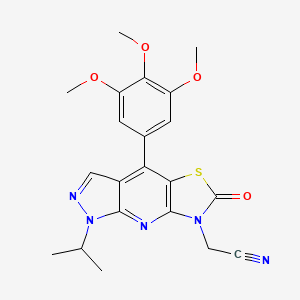 molecular formula C21H21N5O4S B11061849 [1-Isopropyl-6-oxo-4-(3,4,5-trimethoxyphenyl)-1H-pyrazolo[3,4-B][1,3]thiazolo[5,4-E]pyridin-7(6H)-YL]methyl cyanide 