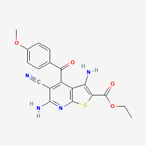 molecular formula C19H16N4O4S B11061920 Ethyl 3,6-diamino-5-cyano-4-(4-methoxybenzoyl)thieno[2,3-B]pyridine-2-carboxylate 