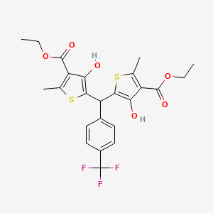 molecular formula C24H23F3O6S2 B11062029 Diethyl 5,5'-{[4-(trifluoromethyl)phenyl]methanediyl}bis(4-hydroxy-2-methylthiophene-3-carboxylate) 