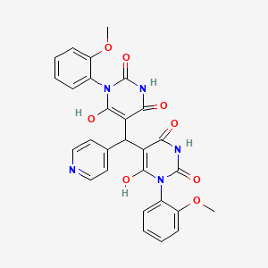 molecular formula C28H23N5O8 B11062032 5,5'-(pyridin-4-ylmethanediyl)bis[6-hydroxy-1-(2-methoxyphenyl)pyrimidine-2,4(1H,3H)-dione] 