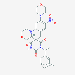 molecular formula C31H39N5O7 B11062040 1'-[1-(1-Adamantyl)ethyl]-9-morpholin-4-YL-8-nitro-1,2,4,4A-tetrahydro-2'H,6H-spiro[1,4-oxazino[4,3-A]quinoline-5,5'-pyrimidine]-2',4',6'(1'H,3'H)-trione 