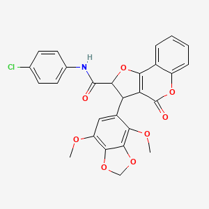 molecular formula C27H20ClNO8 B11062068 N-(4-chlorophenyl)-3-(4,7-dimethoxy-1,3-benzodioxol-5-yl)-4-oxo-2,3-dihydro-4H-furo[3,2-c]chromene-2-carboxamide 