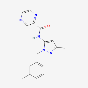 molecular formula C17H17N5O B11062088 2-Pyrazinecarboxamide, N-[3-methyl-1-[(3-methylphenyl)methyl]-1H-pyrazol-5-yl]- 