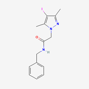 molecular formula C14H16IN3O B11062101 N-benzyl-2-(4-iodo-3,5-dimethyl-1H-pyrazol-1-yl)acetamide 