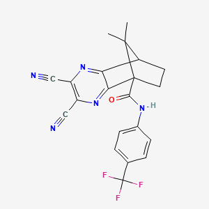 molecular formula C21H16F3N5O B11062113 2,3-dicyano-9,9-dimethyl-N-[4-(trifluoromethyl)phenyl]-7,8-dihydro-5,8-methanoquinoxaline-5(6H)-carboxamide 