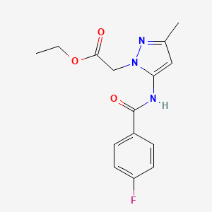 molecular formula C15H16FN3O3 B11062171 [5-(4-Fluorobenzoylamino)-3-methylpyrazol-1-yl]acetic acid, ethyl ester 