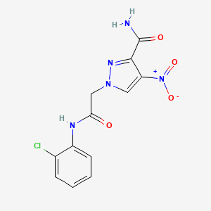 molecular formula C12H10ClN5O4 B11062183 1-{2-[(2-chlorophenyl)amino]-2-oxoethyl}-4-nitro-1H-pyrazole-3-carboxamide 