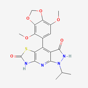 molecular formula C19H18N4O6S B11062187 4-(4,7-Dimethoxy-1,3-benzodioxol-5-YL)-1-isopropyl-1H-pyrazolo[3,4-B][1,3]thiazolo[5,4-E]pyridine-3,6(2H,7H)-dione 