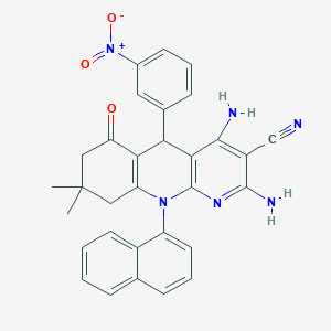 molecular formula C31H26N6O3 B11062233 2,4-Diamino-8,8-dimethyl-10-(naphthalen-1-yl)-5-(3-nitrophenyl)-6-oxo-5,6,7,8,9,10-hexahydrobenzo[b][1,8]naphthyridine-3-carbonitrile 