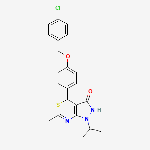 molecular formula C22H22ClN3O2S B11062265 4-{4-[(4-chlorobenzyl)oxy]phenyl}-6-methyl-1-(propan-2-yl)-1,4-dihydropyrazolo[3,4-d][1,3]thiazin-3(2H)-one 