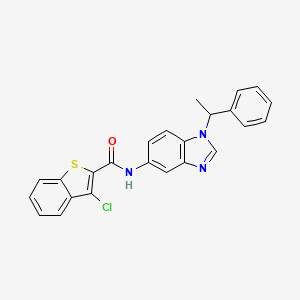 molecular formula C24H18ClN3OS B11062272 3-chloro-N-[1-(1-phenylethyl)-1H-benzimidazol-5-yl]-1-benzothiophene-2-carboxamide 