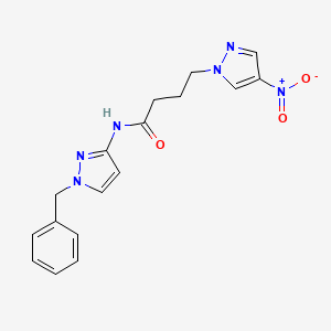 molecular formula C17H18N6O3 B11062277 N-(1-benzyl-1H-pyrazol-3-yl)-4-(4-nitro-1H-pyrazol-1-yl)butanamide 