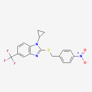 molecular formula C18H14F3N3O2S B11062303 1-cyclopropyl-2-[(4-nitrobenzyl)sulfanyl]-5-(trifluoromethyl)-1H-benzimidazole CAS No. 728026-68-4