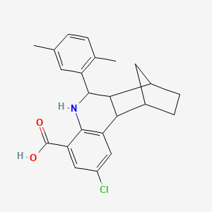 molecular formula C23H24ClNO2 B11062395 2-Chloro-6-(2,5-dimethylphenyl)-5,6,6a,7,8,9,10,10a-octahydro-7,10-methanophenanthridine-4-carboxylic acid 