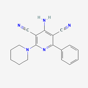 molecular formula C18H17N5 B11062480 4-Amino-2-phenyl-6-(piperidin-1-yl)pyridine-3,5-dicarbonitrile 