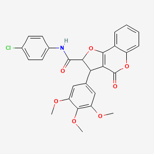 molecular formula C27H22ClNO7 B11062484 N-(4-chlorophenyl)-4-oxo-3-(3,4,5-trimethoxyphenyl)-2,3-dihydro-4H-furo[3,2-c]chromene-2-carboxamide 