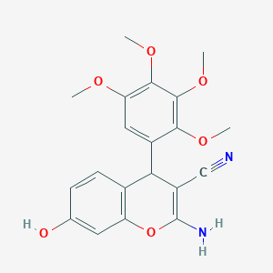 molecular formula C20H20N2O6 B11062519 2-amino-7-hydroxy-4-(2,3,4,5-tetramethoxyphenyl)-4H-chromene-3-carbonitrile 