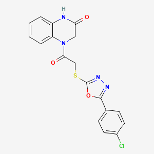 molecular formula C18H13ClN4O3S B11062543 4-({[5-(4-chlorophenyl)-1,3,4-oxadiazol-2-yl]sulfanyl}acetyl)-3,4-dihydroquinoxalin-2(1H)-one 