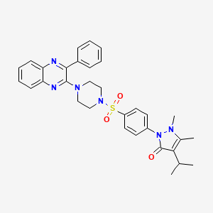 molecular formula C32H34N6O3S B11062544 1,5-dimethyl-2-(4-{[4-(3-phenylquinoxalin-2-yl)piperazin-1-yl]sulfonyl}phenyl)-4-(propan-2-yl)-1,2-dihydro-3H-pyrazol-3-one 