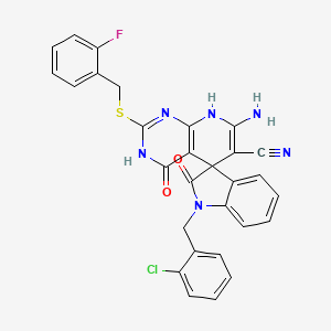 molecular formula C29H20ClFN6O2S B11062636 7'-Amino-1-(2-chlorobenzyl)-2'-[(2-fluorobenzyl)thio]-2,4'-dioxo-1,2,4',8'-tetrahydro-3'H-spiro[indole-3,5'-pyrido[2,3-D]pyrimidine]-6'-carbonitrile 