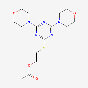 molecular formula C15H23N5O4S B11062647 2-{[4,6-Di(morpholin-4-yl)-1,3,5-triazin-2-yl]sulfanyl}ethyl acetate 