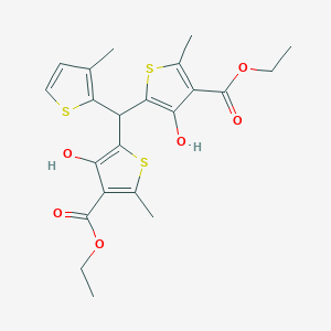 molecular formula C22H24O6S3 B11062659 Diethyl 5,5'-[(3-methylthiophen-2-yl)methanediyl]bis(4-hydroxy-2-methylthiophene-3-carboxylate) 