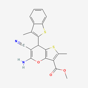 methyl 5-amino-6-cyano-2-methyl-7-(3-methyl-1-benzothiophen-2-yl)-7H-thieno[3,2-b]pyran-3-carboxylate