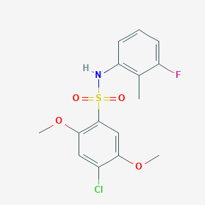 molecular formula C15H15ClFNO4S B11062668 4-chloro-N-(3-fluoro-2-methylphenyl)-2,5-dimethoxybenzenesulfonamide 