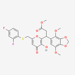 molecular formula C25H22F2O9S B11062700 methyl 3-(6-{[(2,4-difluorophenyl)sulfanyl]methyl}-3-hydroxy-4-oxo-4H-pyran-2-yl)-3-(4,7-dimethoxy-1,3-benzodioxol-5-yl)propanoate 