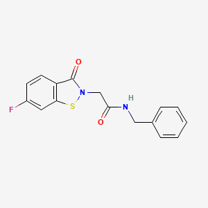 molecular formula C16H13FN2O2S B11062877 1,2-Benzisothiazole-2-acetamide, 6-fluoro-2,3-dihydro-3-oxo-N-(phenylmethyl)- 