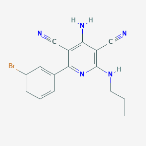 molecular formula C16H14BrN5 B11062910 4-Amino-2-(3-bromophenyl)-6-(propylamino)pyridine-3,5-dicarbonitrile 