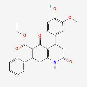 molecular formula C25H25NO6 B11062917 Ethyl 4-(4-hydroxy-3-methoxyphenyl)-2,5-dioxo-7-phenyl-1,2,3,4,5,6,7,8-octahydroquinoline-6-carboxylate 