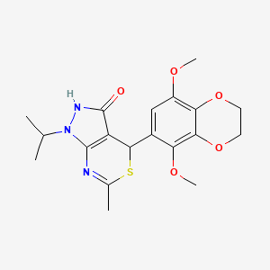 molecular formula C19H23N3O5S B11062922 4-(5,8-dimethoxy-2,3-dihydro-1,4-benzodioxin-6-yl)-6-methyl-1-(propan-2-yl)-1,4-dihydropyrazolo[3,4-d][1,3]thiazin-3(2H)-one 