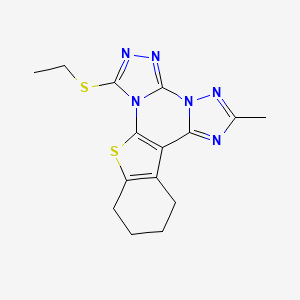 molecular formula C15H16N6S2 B11062950 3-ethylsulfanyl-9-methyl-19-thia-2,4,5,7,8,10-hexazapentacyclo[10.7.0.02,6.07,11.013,18]nonadeca-1(12),3,5,8,10,13(18)-hexaene 