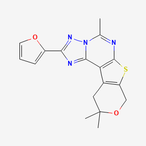 4-(furan-2-yl)-7,14,14-trimethyl-13-oxa-10-thia-3,5,6,8-tetrazatetracyclo[7.7.0.02,6.011,16]hexadeca-1(9),2,4,7,11(16)-pentaene