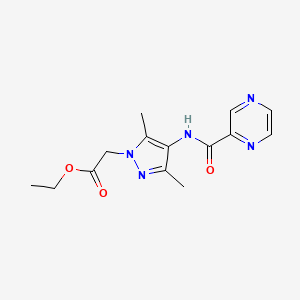 molecular formula C14H17N5O3 B11063200 ethyl {3,5-dimethyl-4-[(pyrazin-2-ylcarbonyl)amino]-1H-pyrazol-1-yl}acetate 