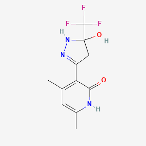 molecular formula C11H12F3N3O2 B11063249 3-[5-hydroxy-5-(trifluoromethyl)-4,5-dihydro-1H-pyrazol-3-yl]-4,6-dimethylpyridin-2(1H)-one 