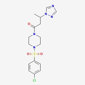 molecular formula C16H20ClN5O3S B11063257 1-{4-[(4-chlorophenyl)sulfonyl]piperazin-1-yl}-3-(1H-1,2,4-triazol-1-yl)butan-1-one 