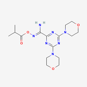 molecular formula C16H25N7O4 B11063258 N'-[(2-methylpropanoyl)oxy]-4,6-di(morpholin-4-yl)-1,3,5-triazine-2-carboximidamide 