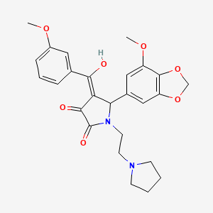 molecular formula C26H28N2O7 B11063303 3-hydroxy-5-(7-methoxy-1,3-benzodioxol-5-yl)-4-[(3-methoxyphenyl)carbonyl]-1-[2-(pyrrolidin-1-yl)ethyl]-1,5-dihydro-2H-pyrrol-2-one 