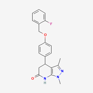 molecular formula C21H20FN3O2 B11063306 4-{4-[(2-fluorobenzyl)oxy]phenyl}-1,3-dimethyl-1,4,5,7-tetrahydro-6H-pyrazolo[3,4-b]pyridin-6-one 