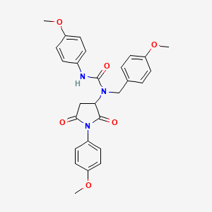 molecular formula C27H27N3O6 B11063321 1-(4-Methoxybenzyl)-3-(4-methoxyphenyl)-1-[1-(4-methoxyphenyl)-2,5-dioxopyrrolidin-3-yl]urea 