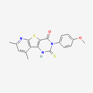 5-(4-methoxyphenyl)-11,13-dimethyl-4-sulfanylidene-8-thia-3,5,10-triazatricyclo[7.4.0.02,7]trideca-1(9),2(7),10,12-tetraen-6-one