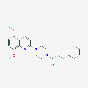 molecular formula C25H35N3O3 B11063385 3-Cyclohexyl-1-[4-(5,8-dimethoxy-4-methylquinolin-2-yl)piperazin-1-yl]propan-1-one 