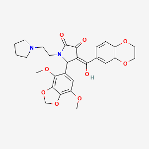 molecular formula C28H30N2O9 B11063397 4-(2,3-dihydro-1,4-benzodioxin-6-ylcarbonyl)-5-(4,7-dimethoxy-1,3-benzodioxol-5-yl)-3-hydroxy-1-[2-(pyrrolidin-1-yl)ethyl]-1,5-dihydro-2H-pyrrol-2-one 